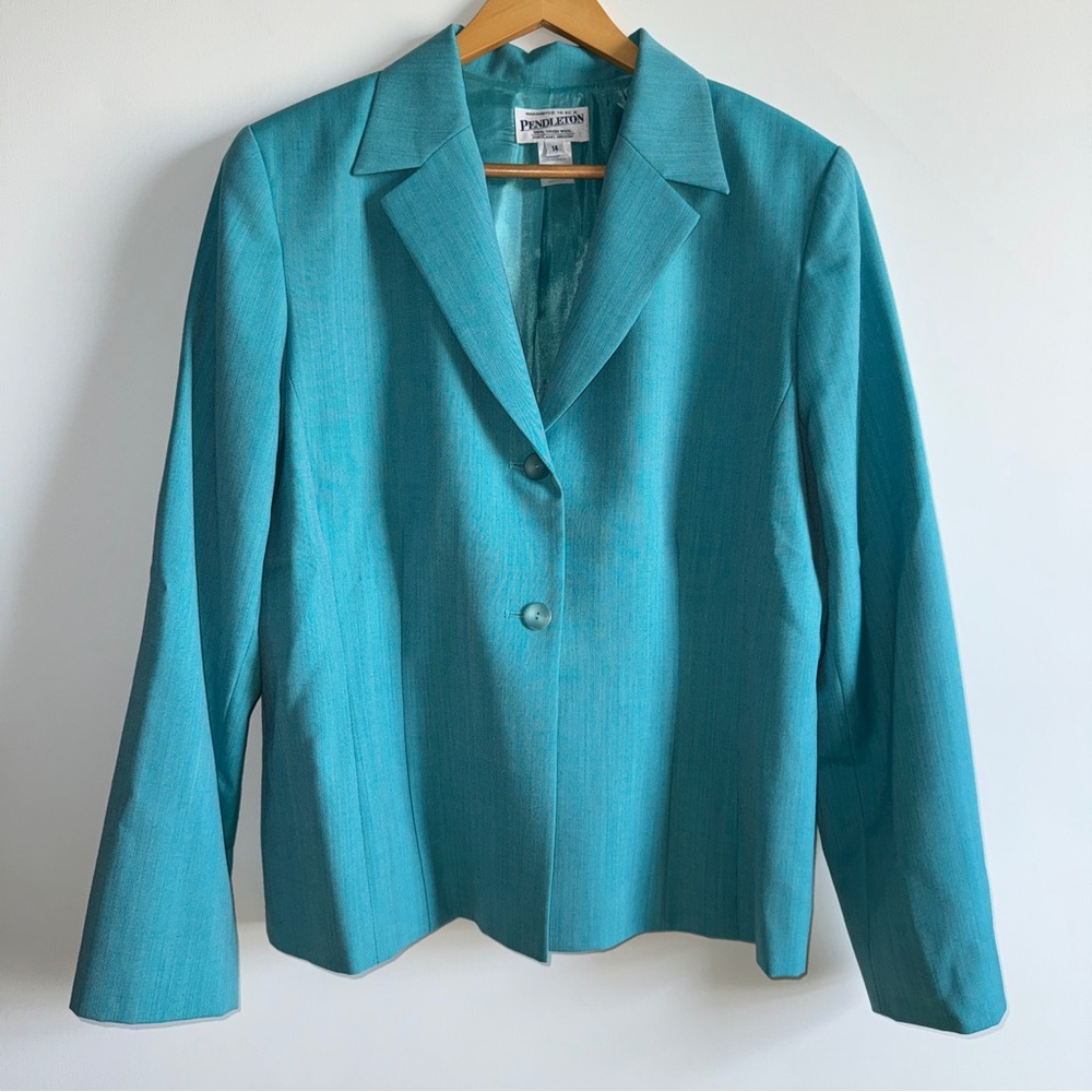 Pendleton Vintage Wool Blazer Teal Women’s Size 14 Classic Tailored Heritage USA